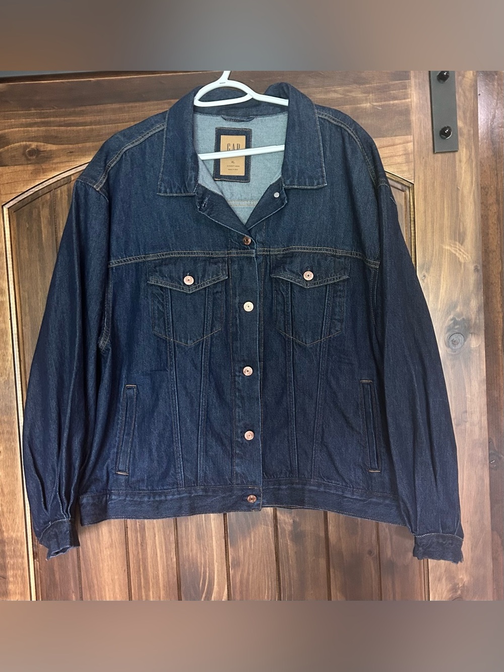 GAP Women’s Indigo Denim Jacket with Tan Leather Patch